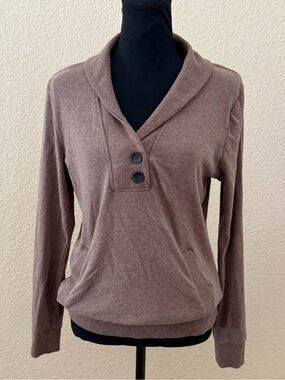 Banana Republic Shawl Collar Henley Pullover Sweater Taupe Brown Small